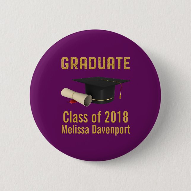 Graduation Cap and Diploma on Purple Class of 20XX Button (Front)