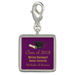 Graduation Cap and Diploma on Purple Class of 20XX Charm