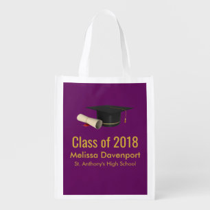 Graduation Cap and Diploma on Purple Class of 20XX Grocery Bag