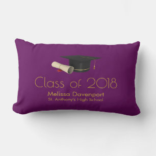 Graduation Cap and Diploma on Purple Class of 20XX Lumbar Pillow