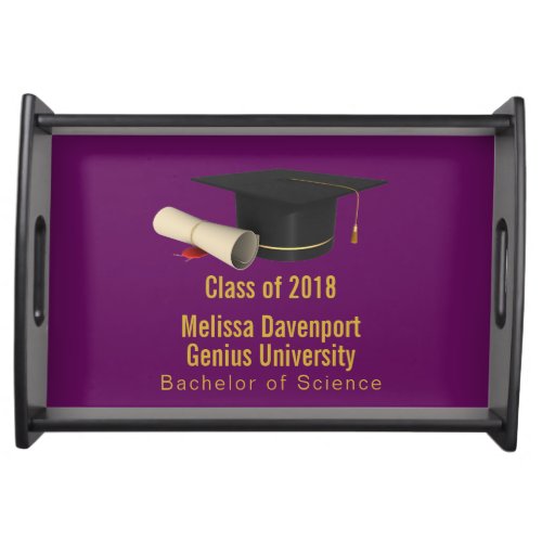 Graduation Cap and Diploma on Purple Class of 20XX Serving Tray