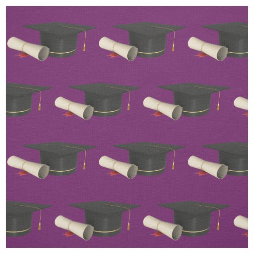 Graduation Cap and Diploma on Purple Fabric