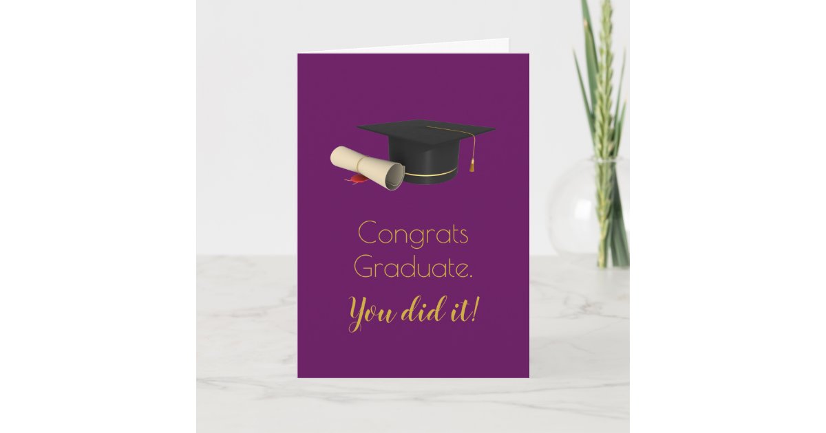 purple graduation cap and diploma