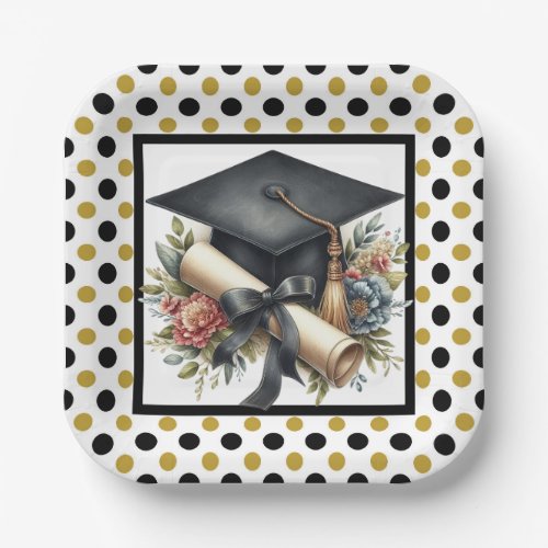 Graduation Cap And Diploma  Paper Plates