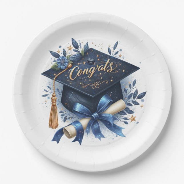 Graduation Cap and Diploma Paper Plates (Front)