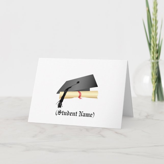 Graduation Cap and Diploma,Personalized Stationery Thank You Card (Front)
