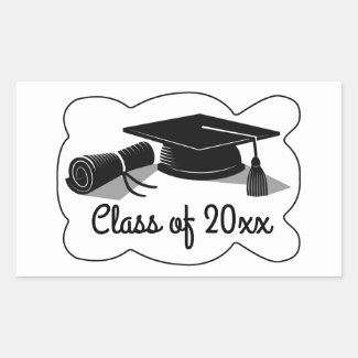 Graduation Cap and Diploma Rectangular Sticker