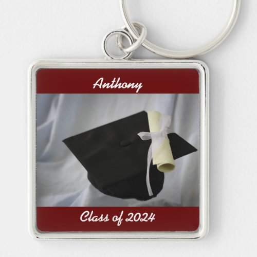 Graduation Cap And Diploma  Square Keychain
