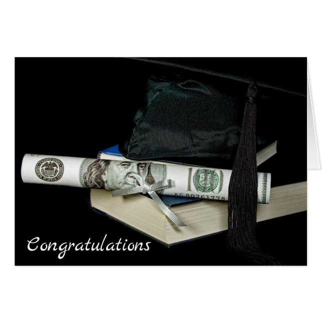 Graduation Cap and Money On Book  Cards (Front Horizontal)