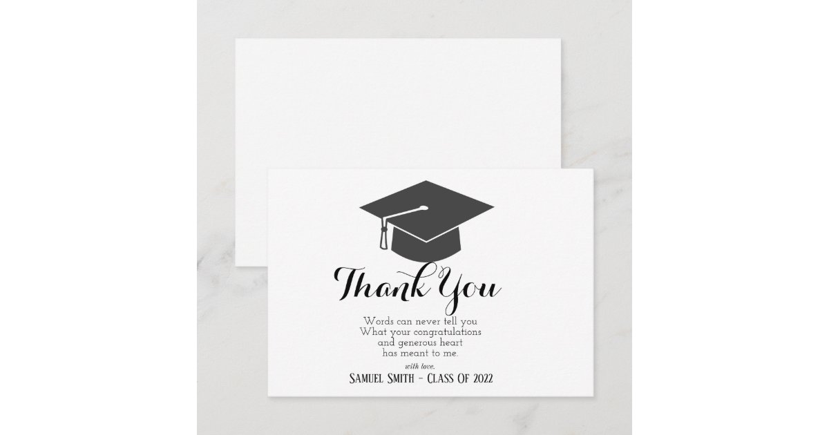 Graduation Cap and Tassel Black & White Bold Thank You Card | Zazzle