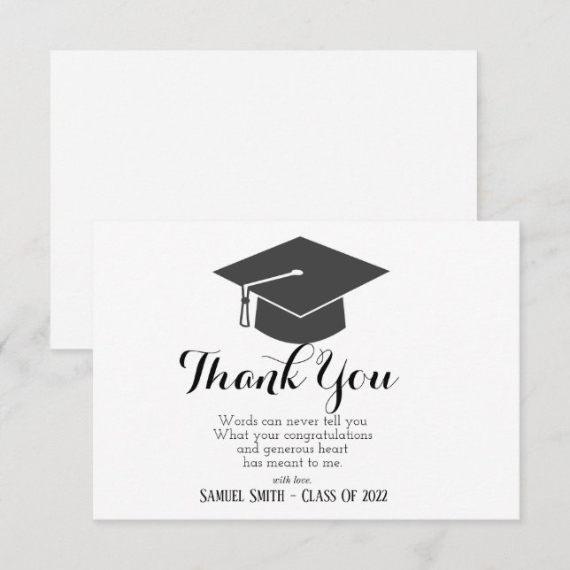 Graduation Cap and Tassel Black & White Bold Thank You Card (Front/Back)