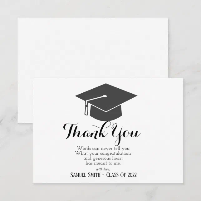 Graduation Cap and Tassel Black & White Bold Thank You Card | Zazzle