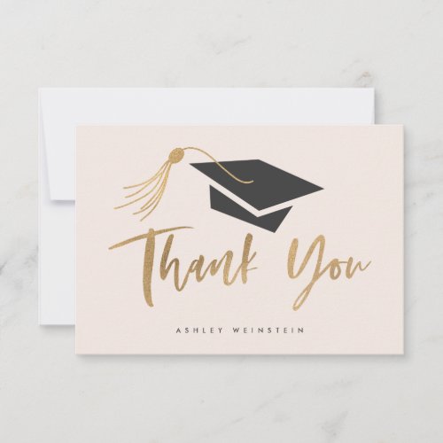 Graduation Cap and Tassel Gold Foil Blush Pink Thank You Card
