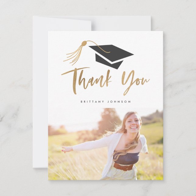 Graduation Cap and Tassel Gold Foil Photo Announcement (Front)