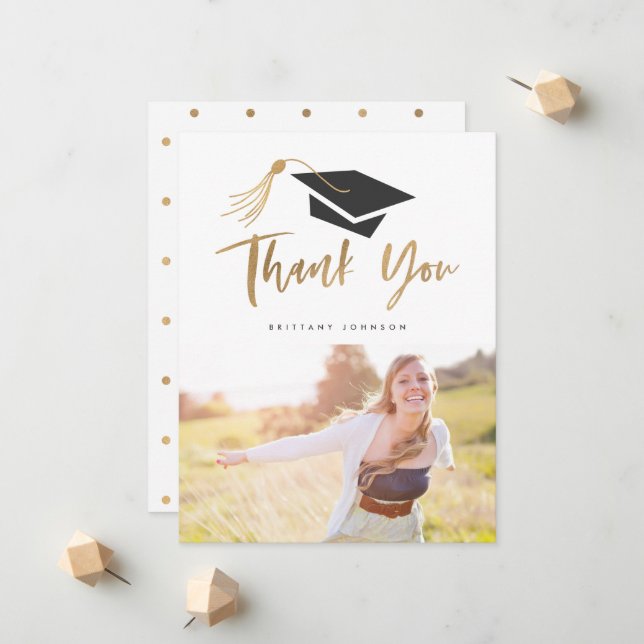 Graduation Cap and Tassel Gold Foil Photo Announcement (Front/Back In Situ)