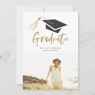 Graduation Cap and Tassel Gold Foil Photo Party Invitation