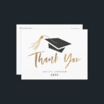 Graduation Cap and Tassel Gold Foil Postcard<br><div class="desc">Personalize this stylish and modern graduation thank you postcard with your name. Featuring a gradation cap with gold tassel and modern brush script that says "Thank you" in gold. Add your return address and custom message on the back.</div>