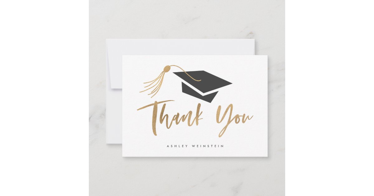 Graduation Cap and Tassel Gold Foil Thank You Card | Zazzle