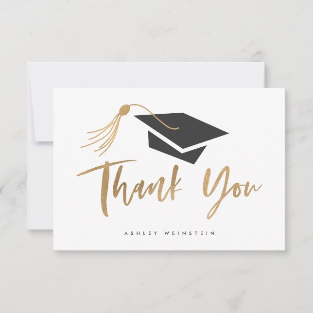 Graduation Cap and Tassel Gold Foil Thank You Card (Front)