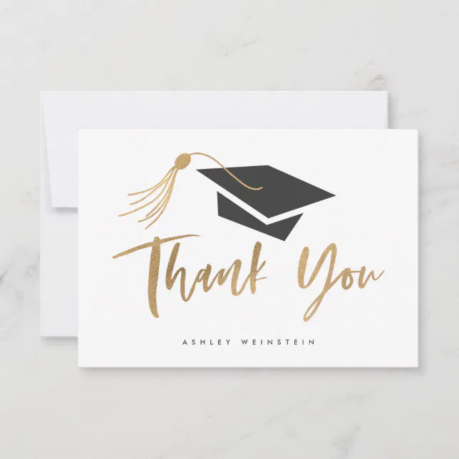 Graduation Cap and Tassel Gold Foil Thank You Card | Zazzle