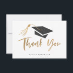 Graduation Cap and Tassel Gold Foil Thank You Card<br><div class="desc">Personalize this stylish and modern graduation thank you card with your name. Featuring a gradation cap with gold tassel and modern brush script that says "Thank you" in gold.</div>