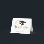 Graduation Cap and Tassel Gold Foil Thank You Card<br><div class="desc">Personalize this stylish and modern graduation thank you card with your name. Featuring a gradation cap with gold tassel and modern brush script that says "Thank you" in gold.</div>