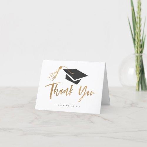 Graduation Cap and Tassel Gold Foil Thank You Card