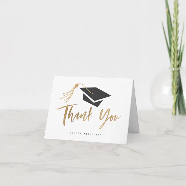 Graduation Cap and Tassel Gold Foil Thank You Card | Zazzle