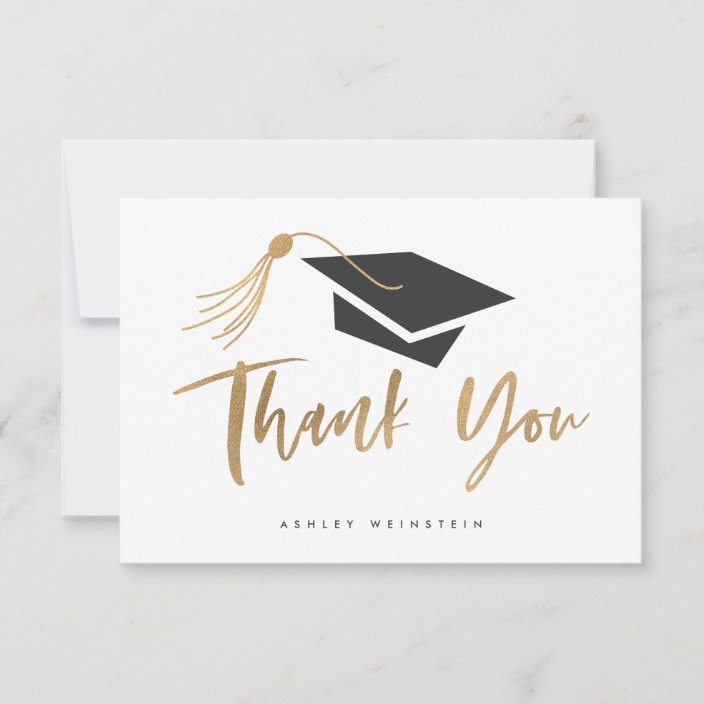 Graduation Cap and Tassel Gold Foil Thank You Card | Zazzle.com