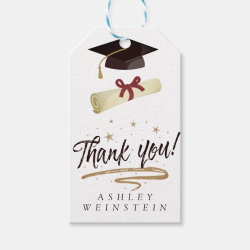 Graduation Cap and Tassel Gold Foil Thank You Card Gift Tags