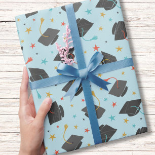 Graduation Cap and Tassel on light blue Wrapping Paper