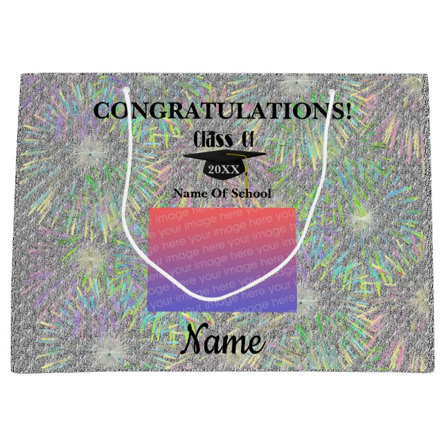 Graduation Cap And Tassel Personalized Photo Large Gift Bag (Front)