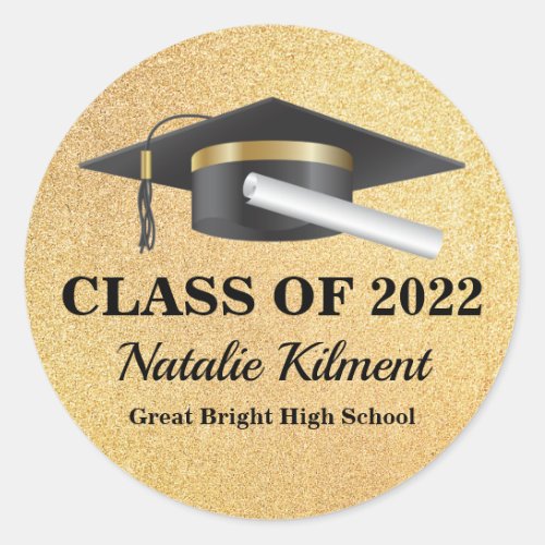 Graduation Cap Black and Gold Class of 2022 Classic Round Sticker