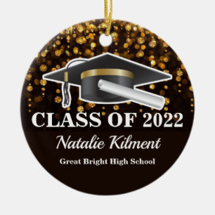 Graduation Cap Black and Gold Class of 2022 Photo Ceramic Ornament