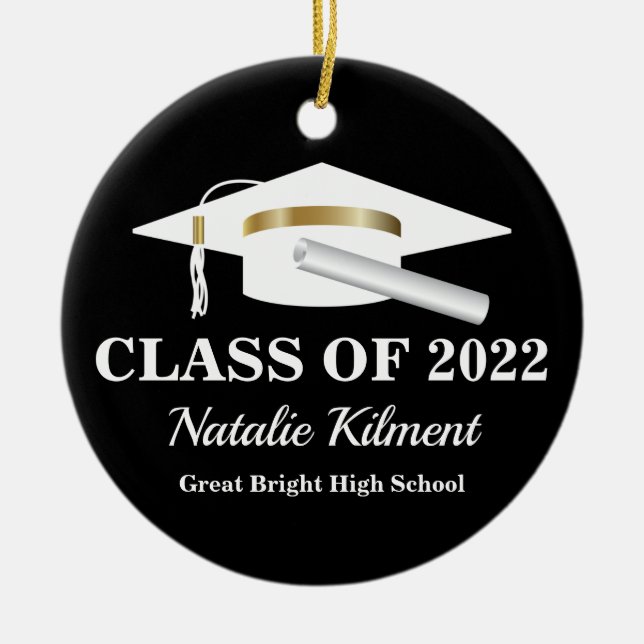 Graduation Cap Black and Gold Class of 2022 Photo Ceramic Ornament (Front)