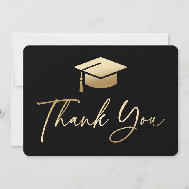 Graduation Cap Black and Gold  Thank You Card (Front)