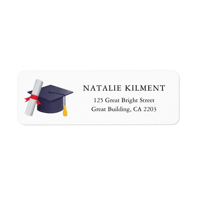 Graduation Cap Black and White Retrun Address Label (Front)