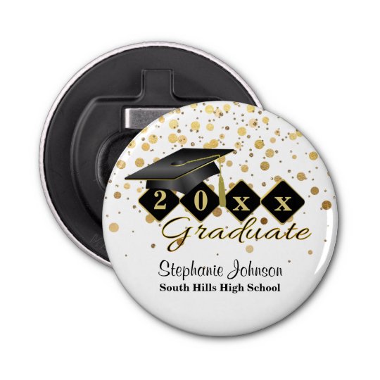 Graduation Cap Black Gold Personalized Bottle Opener | Zazzle.com