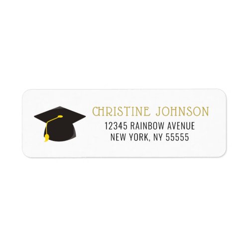 graduation cap black gold return address label