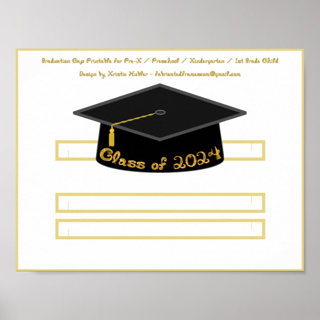Graduation Cap Black Hat Class 2024 Gold Glitter Poster (Front)
