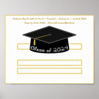 Graduation Cap Black Hat Class 2024 White Font Poster