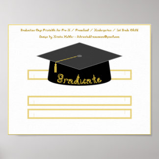 Graduation Cap Black Paper Hat Gold Graduate Poster