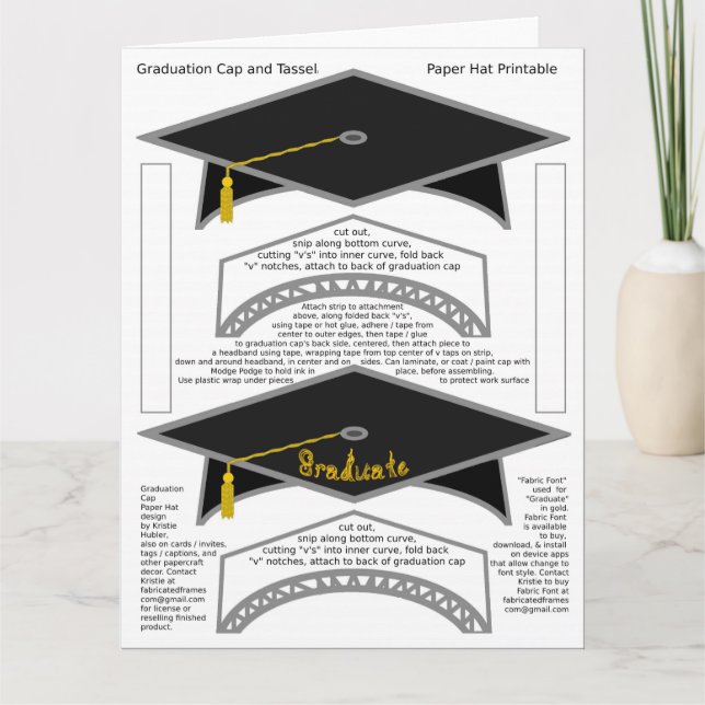 Graduation Cap Black Paper Hat Printables Card (Front)