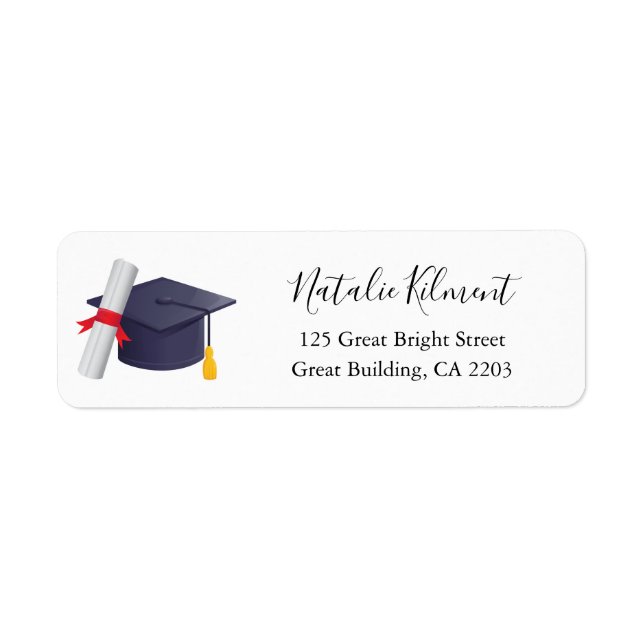 Graduation Cap Black Script Return Address Label (Front)