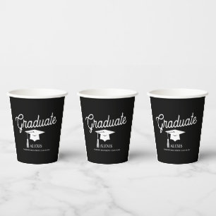 Graduation Cap Black White Class of Paper Cups