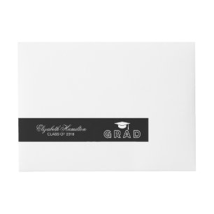 Graduation Cap Black & White Elegant Grad Party Wrap Around Address Label