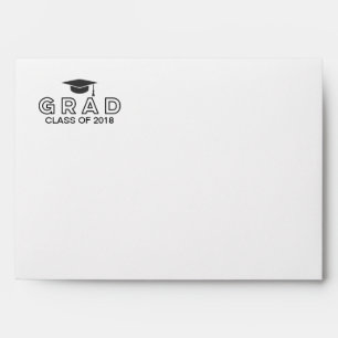 Graduation Cap Black & White Simple Elegant Grad Envelope
