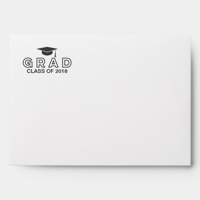 Graduation Cap Black & White Simple Elegant Grad Envelope (Front)