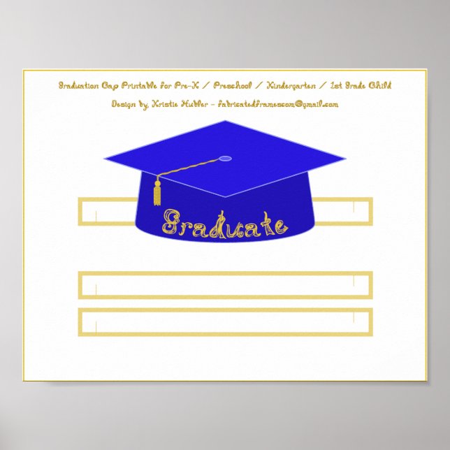 Graduation Cap Blue Paper Hat Gold Graduate Poster (Front)