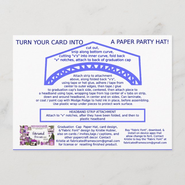 Graduation Cap Blue Paper Hat or Card Printable (Back)